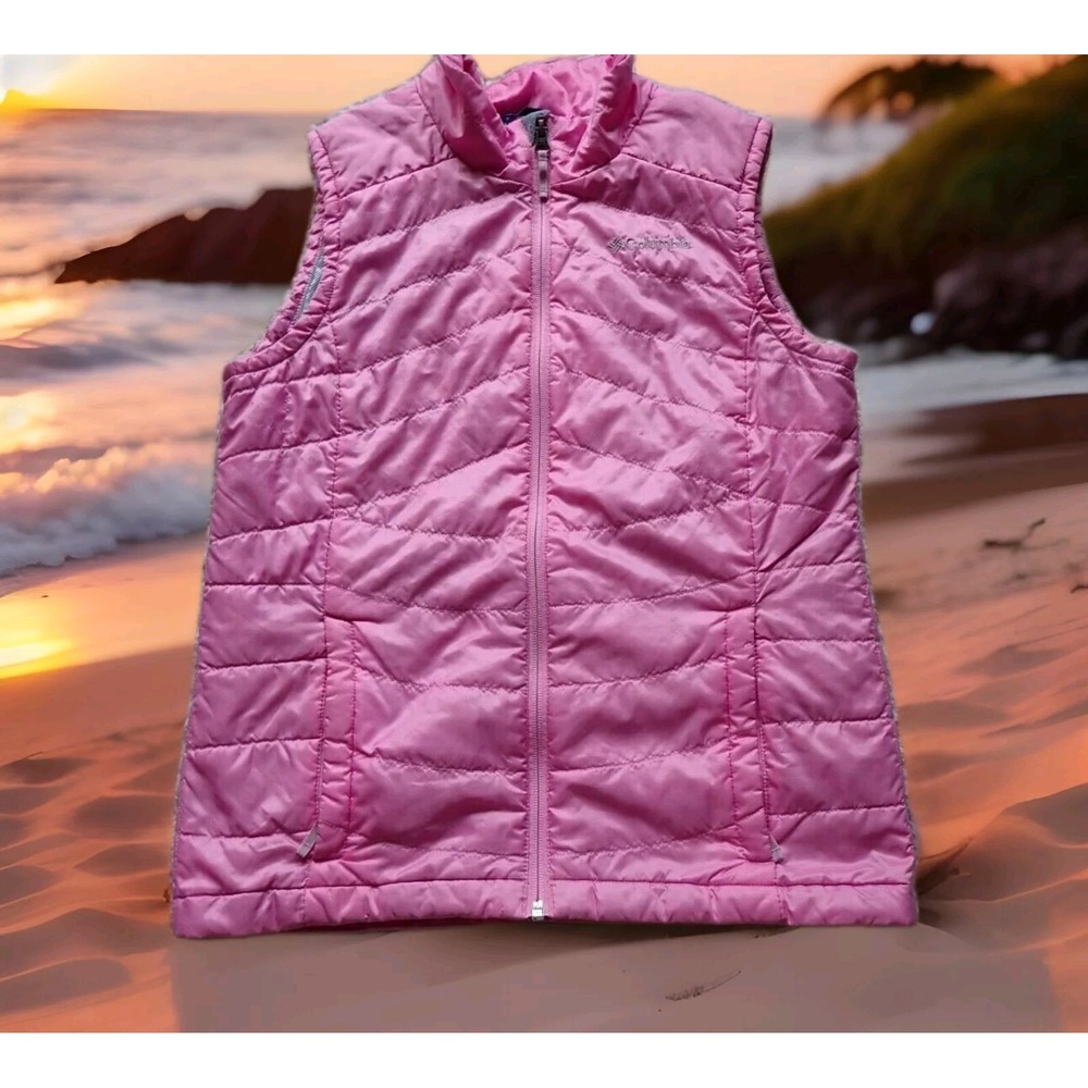 Columbia Puffer Vest Girls Large Pink Excellent Omni-Heat Quilted Full Zip